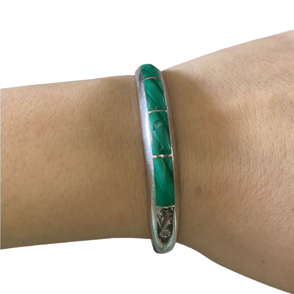 Sterling Silver 925 cuff malachite bracelet